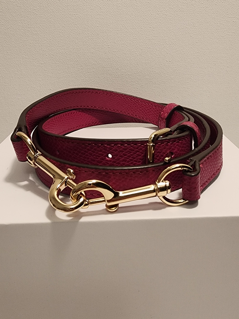Leather Crossbody Strap in Deep Pink with Gold Hardware
